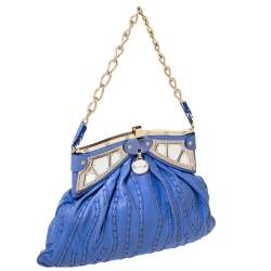 Pre Owned Versace Blue Leather Mirror Frame Chain Shoulder Bag