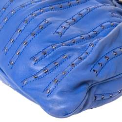 Pre Owned Versace Blue Leather Mirror Frame Chain Shoulder Bag