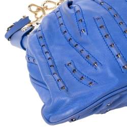 Pre Owned Versace Blue Leather Mirror Frame Chain Shoulder Bag