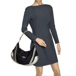 مملوكة مسبقًا حقيبة فيرساتشي مرصعة جلد ونايلون ذهبية/ سوداء