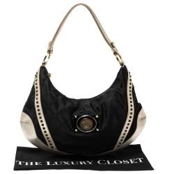 مملوكة مسبقًا حقيبة فيرساتشي مرصعة جلد ونايلون ذهبية/ سوداء