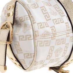 Pre Owned Versace Beige/Metallic Canvas and Leather Madonna Boston Bag