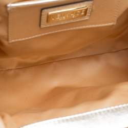 Pre Owned Versace Beige/Metallic Canvas and Leather Madonna Boston Bag