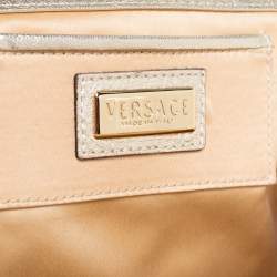 Pre Owned Versace Beige/Metallic Canvas and Leather Madonna Boston Bag