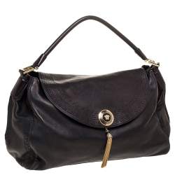 Pre Owned حقيبة فيرساتشي ألتي جلد باروكو سوداء ميتالك