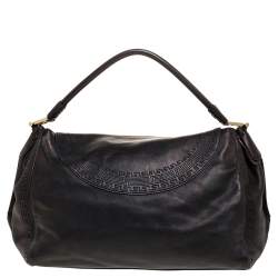 Pre Owned حقيبة فيرساتشي ألتي جلد باروكو سوداء ميتالك