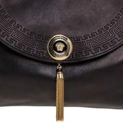 Pre Owned حقيبة فيرساتشي ألتي جلد باروكو سوداء ميتالك