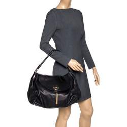 Pre Owned حقيبة فيرساتشي ألتي جلد باروكو سوداء ميتالك