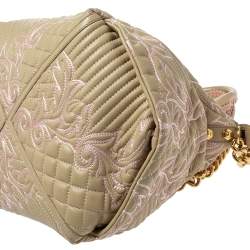 Pre Owned Versace Beige/Pink Quilted Leather Vanitas Satchel
