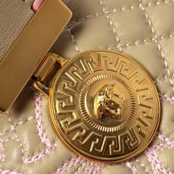 Pre Owned Versace Beige/Pink Quilted Leather Vanitas Satchel