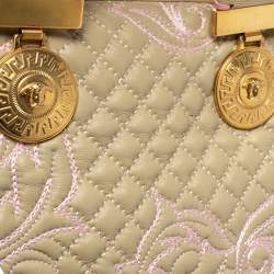 Pre Owned Versace Beige/Pink Quilted Leather Vanitas Satchel