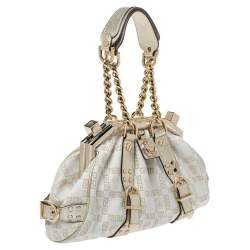 Versace Gold/White Signature Fabric and Leather Frame Satchel