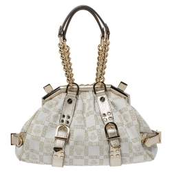 Versace Gold/White Signature Fabric and Leather Frame Satchel