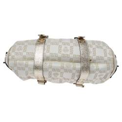 Versace Gold/White Signature Fabric and Leather Frame Satchel