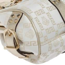 Versace Gold/White Signature Fabric and Leather Frame Satchel
