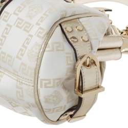 Versace Gold/White Signature Fabric and Leather Frame Satchel