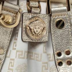 Versace Gold/White Signature Fabric and Leather Frame Satchel