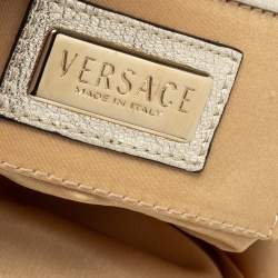 Versace Gold/White Signature Fabric and Leather Frame Satchel