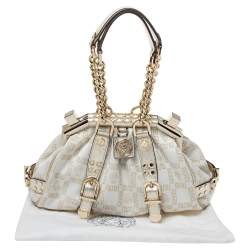 Versace Gold/White Signature Fabric and Leather Frame Satchel
