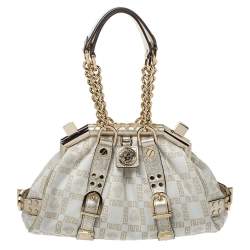 Versace Gold/White Signature Fabric and Leather Frame Satchel