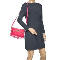 Pre Owned حقيبة كتف فيرساتشي مادوسا شراشيثب جلد وردية زاهية