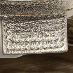 Pre Owned Versace Metallic Gold Woven Leather Crystal Embellished V Satchel