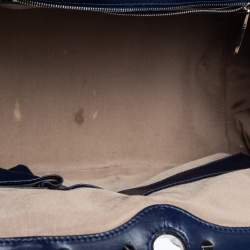 Versace Blue Striped Patent Leather Studded Frame Satchel 