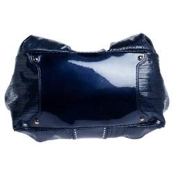 Versace Blue Striped Patent Leather Studded Frame Satchel 