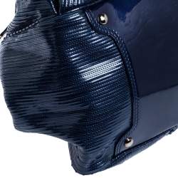 Versace Blue Striped Patent Leather Studded Frame Satchel 