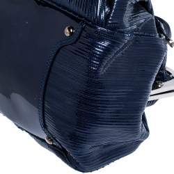 Versace Blue Striped Patent Leather Studded Frame Satchel 