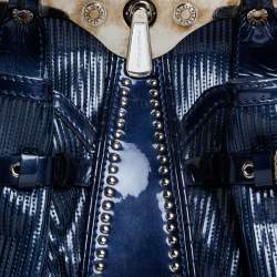 Versace Blue Striped Patent Leather Studded Frame Satchel 