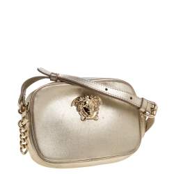 Pre Owned Versace Metallic Gold Leather Palazzo Medusa Camera Crossbody Bag