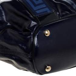 Pre Owned Versace Two Tone Blue Patent Vinyl and Leather Side Zip Tote