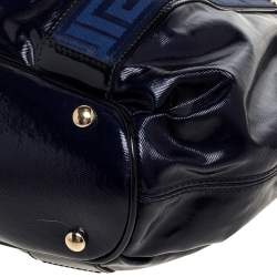 Pre Owned Versace Two Tone Blue Patent Vinyl and Leather Side Zip Tote