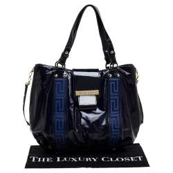 Pre Owned Versace Two Tone Blue Patent Vinyl and Leather Side Zip Tote