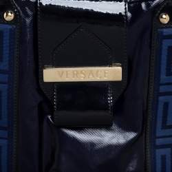 Pre Owned Versace Two Tone Blue Patent Vinyl and Leather Side Zip Tote