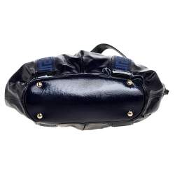 Pre Owned Versace Two Tone Blue Patent Vinyl and Leather Side Zip Tote