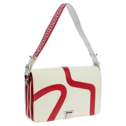 Pre Owned Versace Cream/Red Patent Leather and Leather Shoulder Bag