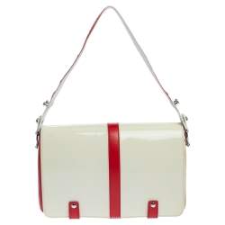 Pre Owned Versace Cream/Red Patent Leather and Leather Shoulder Bag
