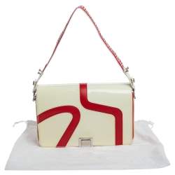 Pre Owned Versace Cream/Red Patent Leather and Leather Shoulder Bag