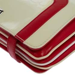 Pre Owned Versace Cream/Red Patent Leather and Leather Shoulder Bag