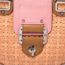 Pre Owned Versace Multicolor Pleated Leather Spike Studded Shoulder Bag