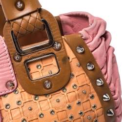 Pre Owned Versace Multicolor Pleated Leather Spike Studded Shoulder Bag