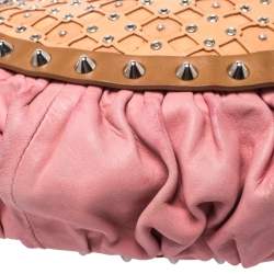 Pre Owned Versace Multicolor Pleated Leather Spike Studded Shoulder Bag