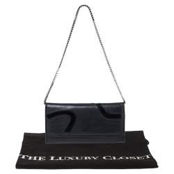 Pre Owned Versace Black Leather and Patent Leather Wallet on Chain