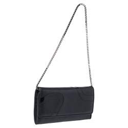 Pre Owned Versace Black Leather and Patent Leather Wallet on Chain