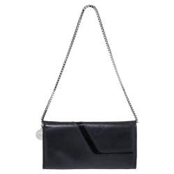 Pre Owned Versace Black Leather and Patent Leather Wallet on Chain