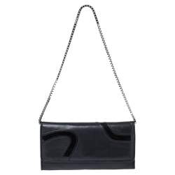 Pre Owned Versace Black Leather and Patent Leather Wallet on Chain