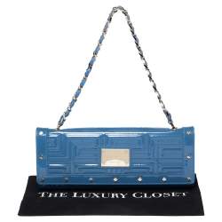 Versace Blue Quilted Patent Leather Flap Shoulder Bag