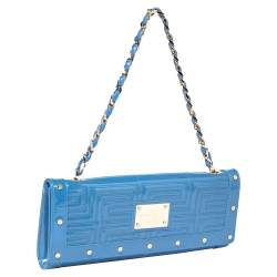 Versace Blue Quilted Patent Leather Flap Shoulder Bag